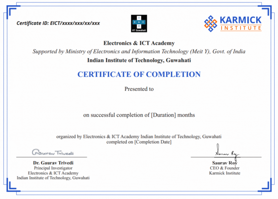 Karmick Institute + E&ICT-IIT Guwahati certificate of completion