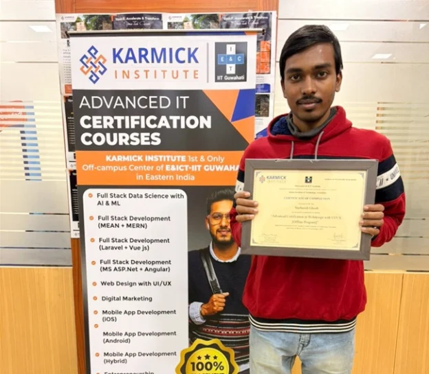 Karmick Institute student with final certificate