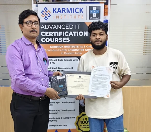 awarding certificate to a student by Karmick Institute